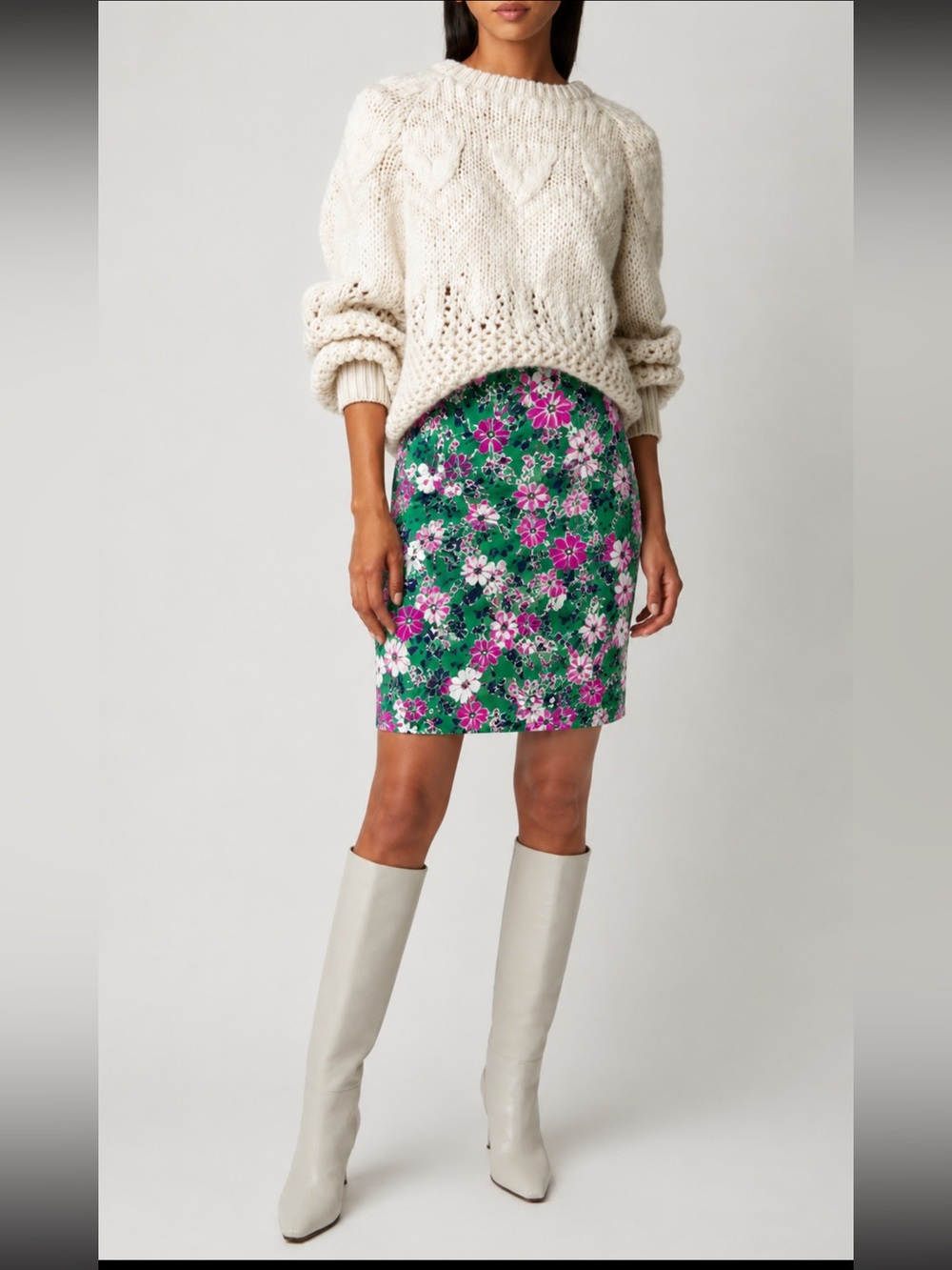 J.Crew Green Floral Pencil Skirt Cotton Stretch Pink White Print Size 6 Women’s